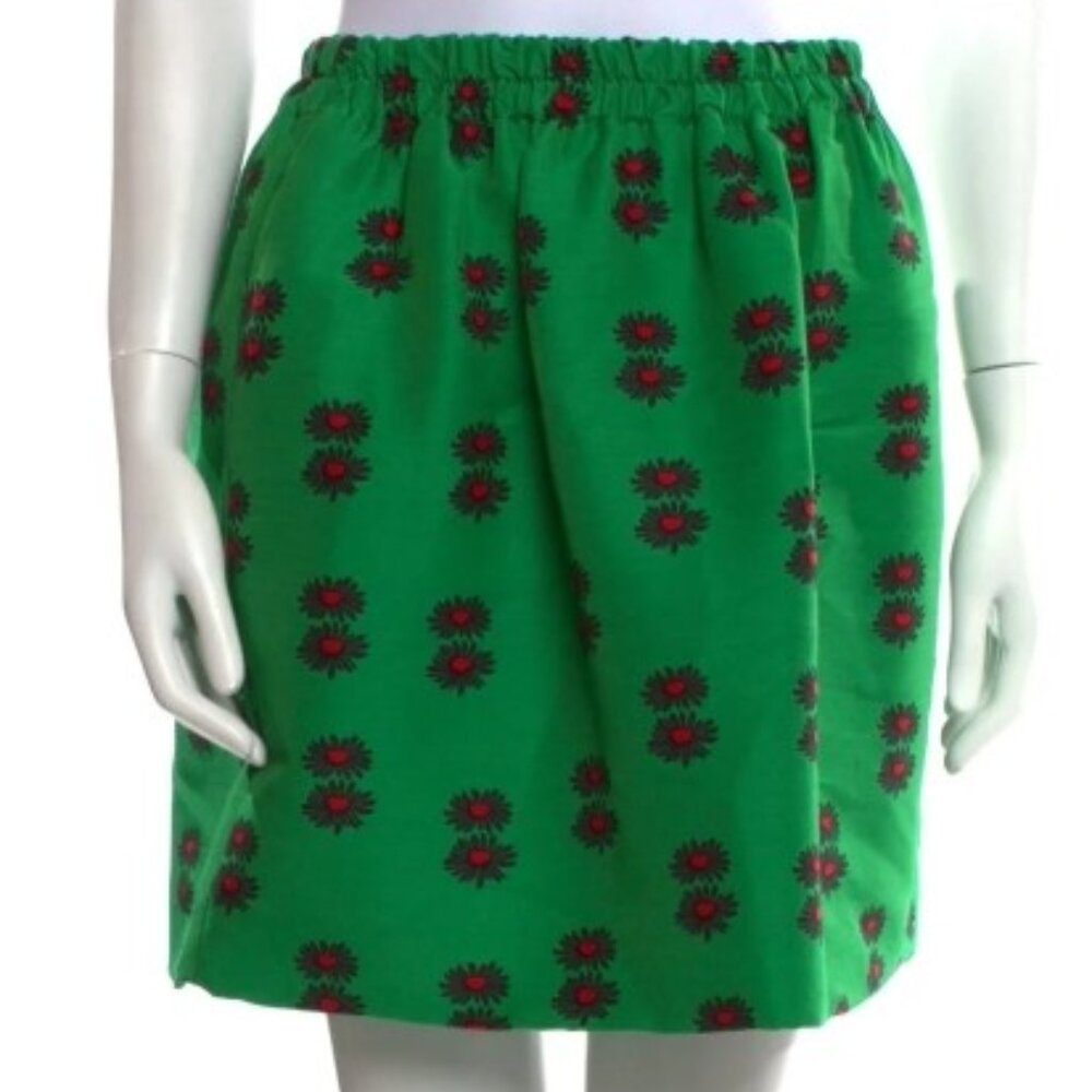 NWOT The Double J Green Floral Wool Mini Elasticized Skirt XS